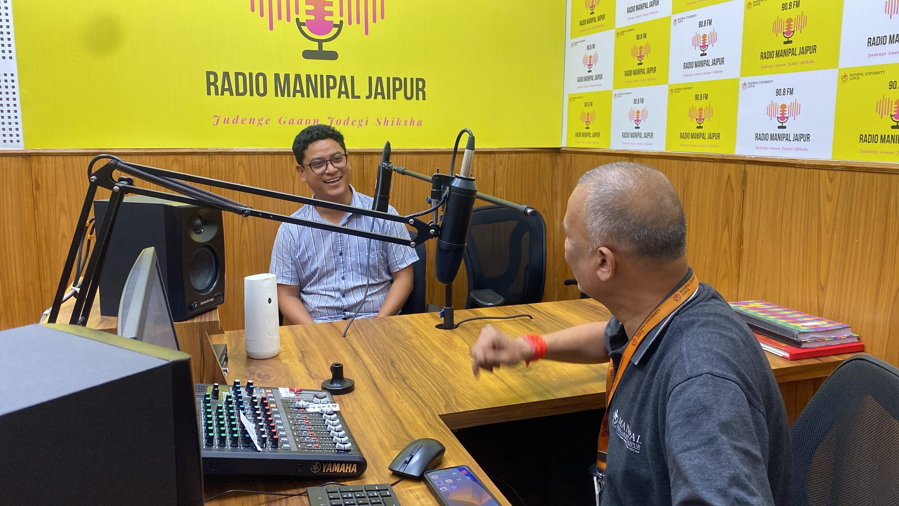 Dr. Rachan Daimary recording a conversation in the Radio Manipal Jaipur studio